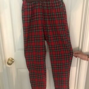 Red Plaid Elastic Waist Pants Size Large
